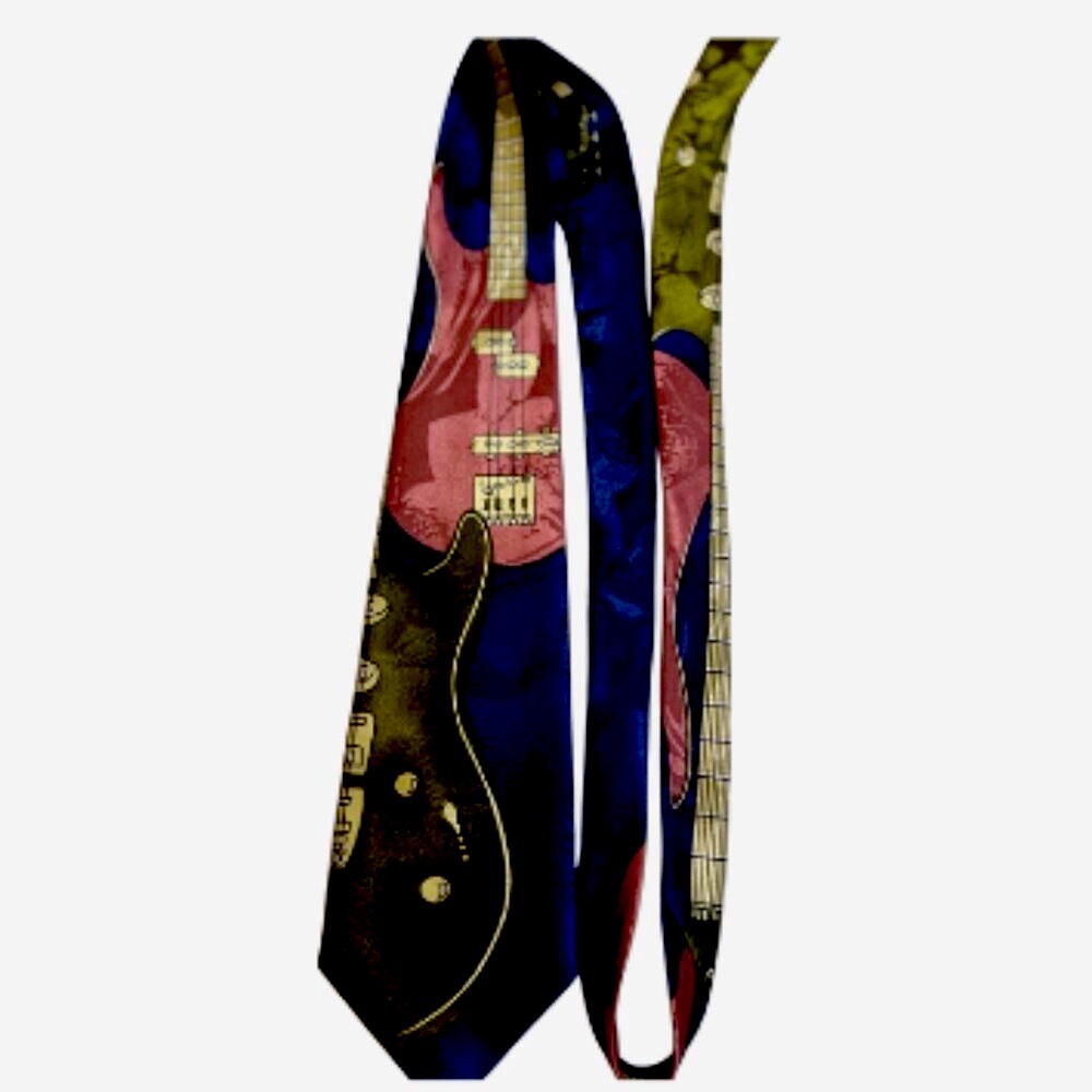Guitars Tie By Peacock Silk Trading Musical 100% Silk Multicolor 60"L x 3.75"W